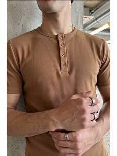 Livio Ferri Kahverengi Liiri %100 Pamuk Premium Fitilli Henley