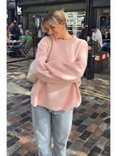 Madmext Pembe Bisiklet Yaka Oversize Triko Kazak Mg1969