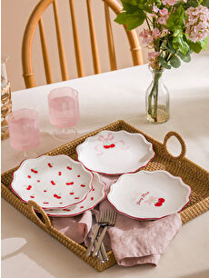 LCW HOME Cherry Printed Ceramic Cake Plate 4-pack 20 cm