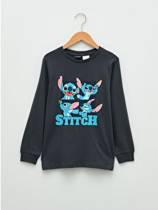 LCW Kids Antrasit Bisiklet Yaka Stitch Baskılı Erkek Çocuk