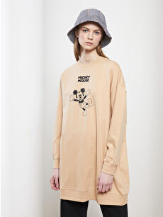 LCW Modest Crew Neck Mickey Mouse Printed Women's Sweatshirt Tunic