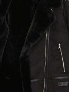 XSIDE Siyah Biker Yaka Düz Uzun Kollu Kadın Kaban - W35204Z8-CVL | LCW