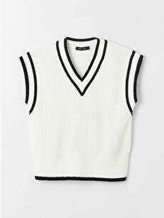LCW Vision Women's V Neck Plain Knitwear Sweater Vest - W3JN48Z8