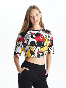XSIDE Crew Neck Mickey Mouse Printed Short Sleeve Women's Crop Top