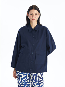 チームTwice ボタンアップシャツ ネイビー LCW Modest Plain Oversize Linen Blend Women's Shirt Tunic