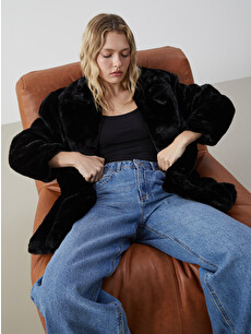 XSIDE Jacket Neck Women's Fur Overcoat - W42980Z8-CVL | LC Waikiki