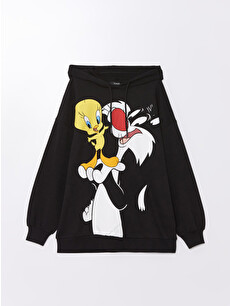 XSIDE Tweety Ve Sylvester Baskılı Oversize Kadın Hoodie - W4AL10Z8