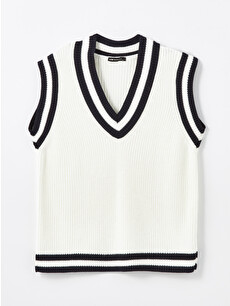 LCW Modest V Neck Plain Oversize Women's Knitwear Sweater Vest