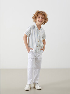 LCW Kids Bej Pamuklu Çizgili Erkek Çocuk Gömlek - S57444Z1-LE4 | LCW
