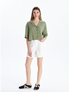 XSIDE Linen Blend Crop Women's Shirt - S5G654Z8-VVR | LC Waikiki