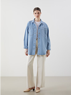 【mayu.】 LCW Modest Gömlek Yaka Kadın Jean Ceket - S5H345Z8-311 | LCW