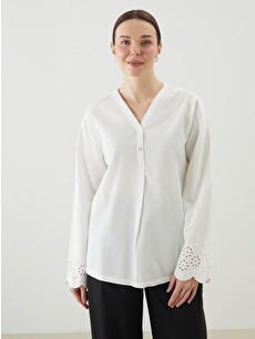 トップス Heve Swan Grace BL white LCW Grace V Yaka Dantel Detaylı Bluz - S5JD29Z8-FFB | LC Waikiki