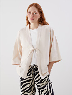 LCW Vision Shawl Collar Linen Look Oversize Women's Kimono