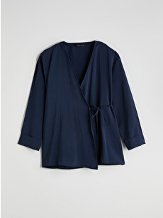 LCW Modest Lacivert Kruvaze Yaka Modal Karışımlı Kadın Kimono