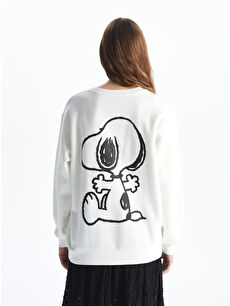 XSIDE Ekru Bisiklet Yaka Snoopy Baskılı Kadın Kalın Sweatshirt