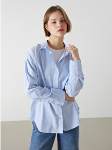 XSIDE Striped Oversize Women's Shirt - W5EB00Z8-LEH | LC Waikiki