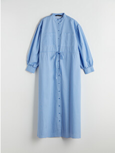 LCW Modest Hakim Yaka Çizgili Poplin Gömlek Elbise - S5NH09Z8-LEN