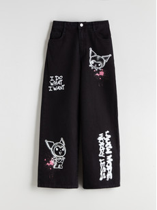 LCW Kids Wideleg Kuromi Printed Girls' Jeans - W53433Z4-326 | LC