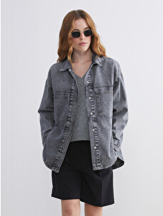 XSIDE Collared Neck Women's Denim Jacket - W54855Z8-VDL | LC Waikiki