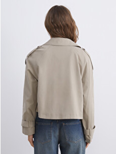 XSIDE Haki Ceket Yaka Crop Kadın Trençkot - W55594Z8-D2J | LCW