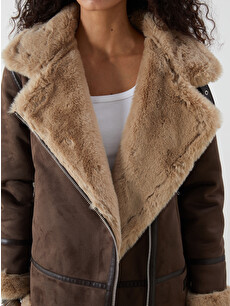 XSIDE Biker Neck Women's Faux Suede Coat - W56101Z8-CXL - LC Waikiki