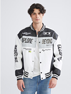 XSIDE Loose Fit Baseball Collar Logo Men's Faux Leather Jacket