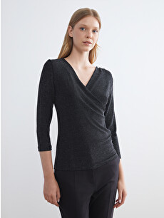 LCW EVERYDAY Double Breasted Ruched Blouse with a Shiny Look