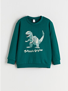 LCW Kids Yeşil Dinozor Baskılı Erkek Çocuk Sweatshirt 2'li