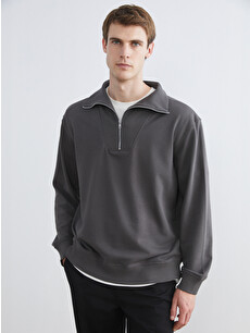 LCW Vision Half-Zip Mock Neck Men's Sweatshirt - W5EV13Z8-KUA | LC