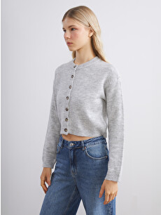 ♡ XSIDE Gri Bisiklet Yaka Kadın Triko Hırka - W5FT71Z8-LAL | LCW