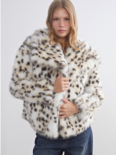 XSIDE Notch Lapel Leopard Print Women's Faux Fur Coat - W5GV75Z8