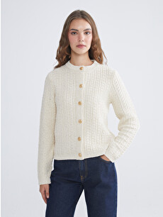 LCW Modest Crew Neck Self Patterned Long Sleeve Women's Tricot