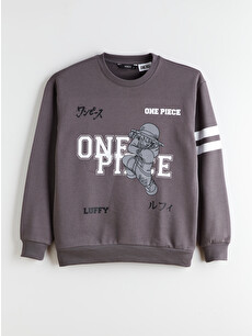 XSIDE Gri Bisiklet Yaka One Piece Baskılı Erkek Sweatshirt