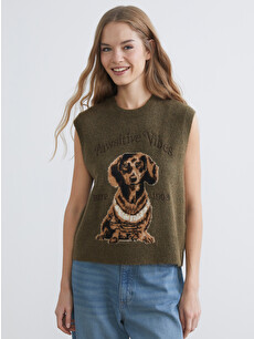 XSIDE Crew Neck Dog Print Women's Knitwear Sweater Vest - W5L660Z8