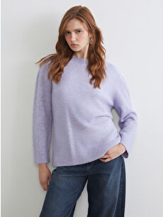 XSIDE Lila Bisiklet Yaka Oversize Kadın Triko Kazak - W5L691Z8-YG3