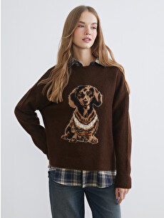 XSIDE Dog Patterned Oversize Women's Knitwear Sweater - W5L694Z8