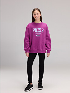 LCW Kids Crew Neck Paris Printed Girls' Thick Sweatshirt