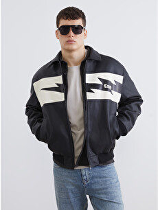 XSIDE Loose Fit Stranger Things Printed Men's Faux Leather Jacket