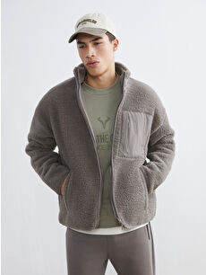 XSIDE ACTIVE Bej Dik Yaka Pelüş Erkek Fermuarlı Sweatshirt