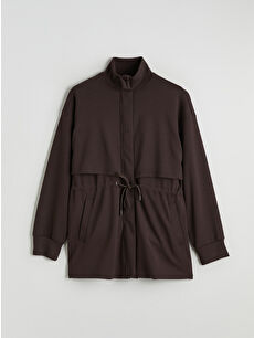 LCW Modest Kahverengi Dik Yaka Oversize Kadın Fermuarlı Sweatshirt