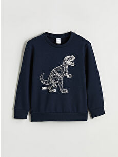 LCW Kids Lacivert Dinozor Baskılı Erkek Çocuk Sweatshirt