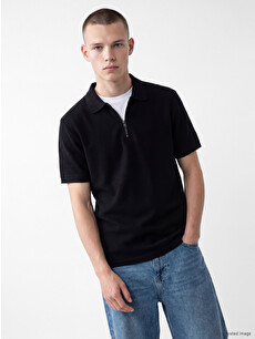 XSIDE Standard Fit Zippered Polo Collar Men's T-Shirt - S61795Z8