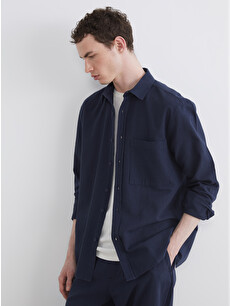 XSIDE Lacivert Regular Fit Erkek Keten Görünümlü Gömlek - S63626Z8