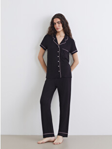 LCW DREAM Women's Pajama Set With A Collared Top - S65345Z8-CVL