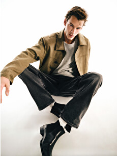 LCW Vision Loose Fit Men's Suede Jacket - S67897Z8-DYG | LC Waikiki