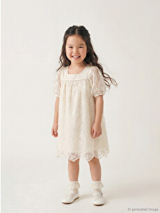 LCW Kids Embroidered Lace Dress for Girls - S67990Z1-1D3 | LC Waikiki