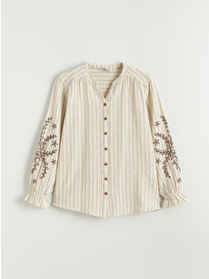 LCW Grace Notch Neck Striped Linen Blend Women's Shirt - S69834Z8