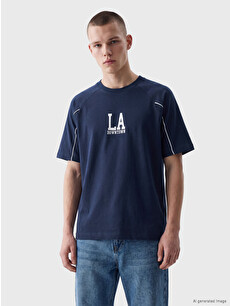 XSIDE Loose Fit Crew Neck La Printed Men's T-shirt - S6G053Z8-HEL