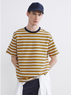 XSIDE Crew Neck Striped Knitted Men's T-shirt - S6GB54Z8-LKF | LC