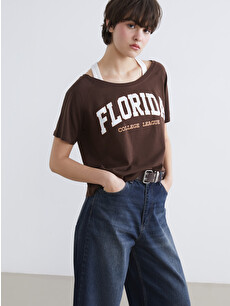 XSIDE Slash Neck Michigan Printed Women's T-Shirt - S6GD60Z8-8XJ